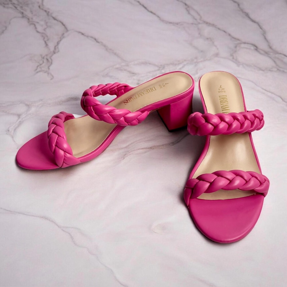 Womens Pink Chunky Block Heel Sandals Sz 7 Open Toe Wedding Prom Dress Shoes NIB